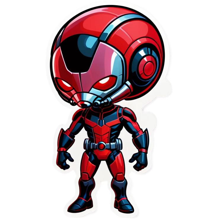 A cute and futuristic ant man mascote. His body is primarily in red-pink and light pink, with subtle dusk black details for contrast. The ARICHAIN name is prominently displayed on its chest. emoji