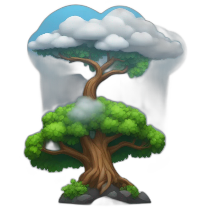 montagne noir avec un peu d'arbre avec un arc-en-ciel emoji