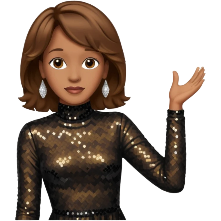 Whitney Houston with brown hair, black sequin long sleeve dress emoji