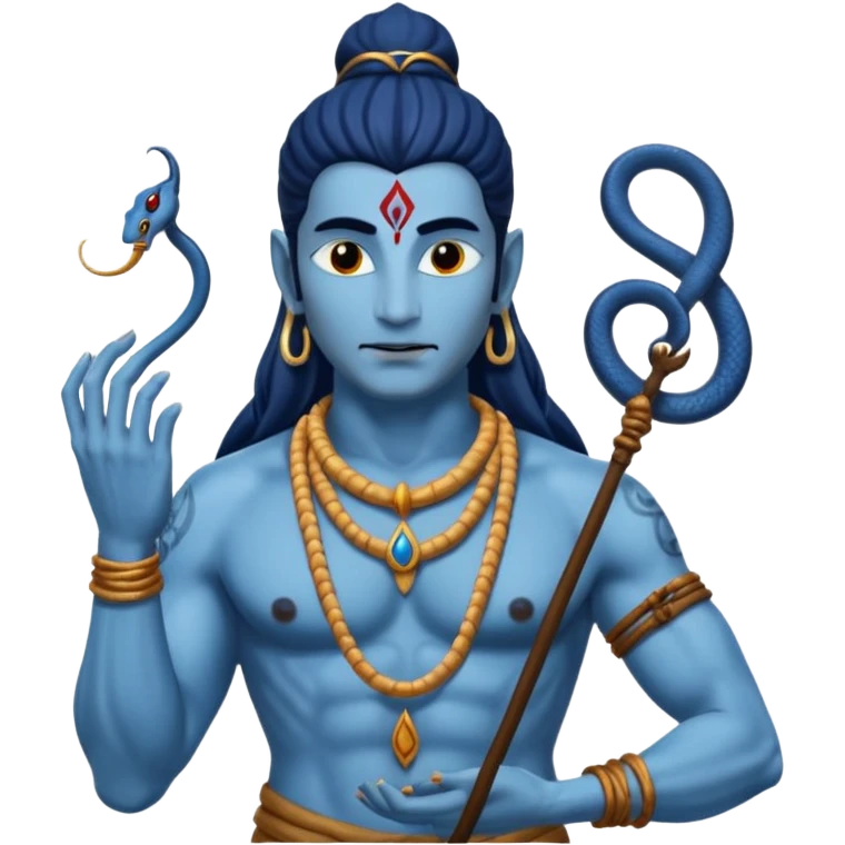 Mahadev real god  shiv not like cartoon  blue body and trishul and and had damru and nack around sanke  emoji