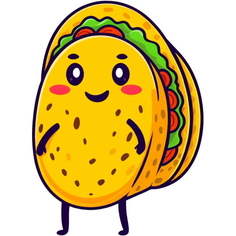 awkward taco, cartoonish sticker style emoji