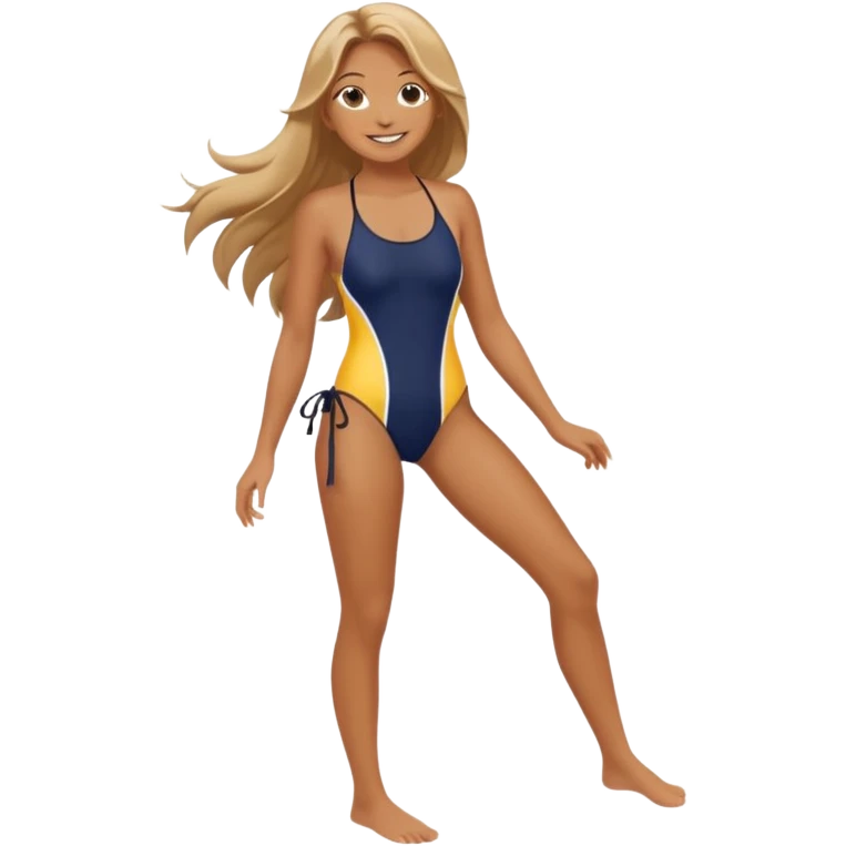 Empowered woman enjoying long tied hairs with full body sideways photo emoji