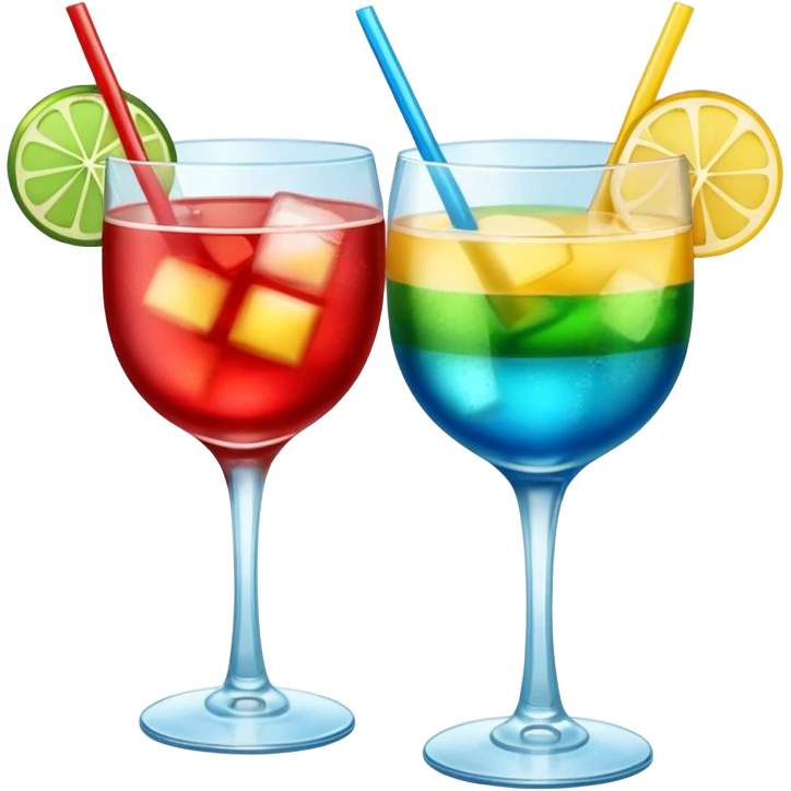 Create an two emoji of red and yellow cocktail, cheers with blue and green cocktail, no skewers emoji