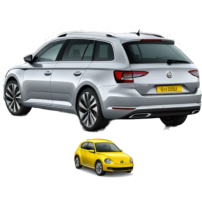 silver skoda superb combi with volkswagen yellow new beetle emoji