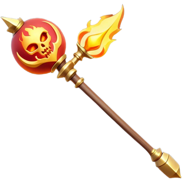 Clash of Clans aesthetic: Cinematic fireball Magic Staff Emoji, rendered in a 3D vector-style similar to standard emojis with minimal shading and bold, simplified shapes. A compact, isometric enchanted staff with intricate runic carvings and a glowing orb at its tip, softly glowing with a mystical arcane charm. Simplified yet unmistakably iconic, highly detailed and consistent, glowing with a soft radiant glow and high shine. Stylized with a touch of legendary sorcery and a soft glowing outline, capturing the essence of a powerful magic staff with a friendly, playful vibe! emoji
