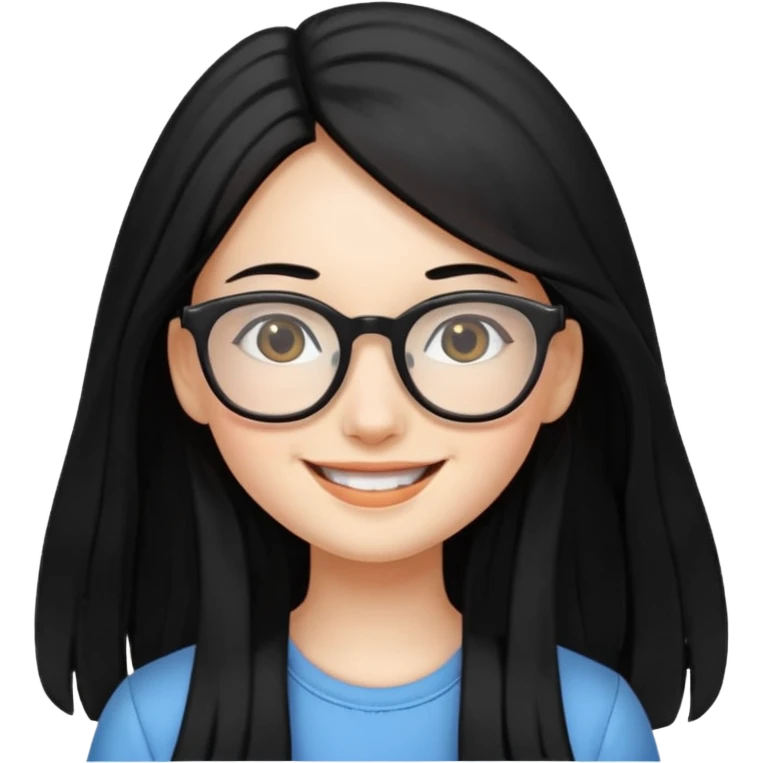 chica cabello largo negro, con lentes que estemuy feliz emoji