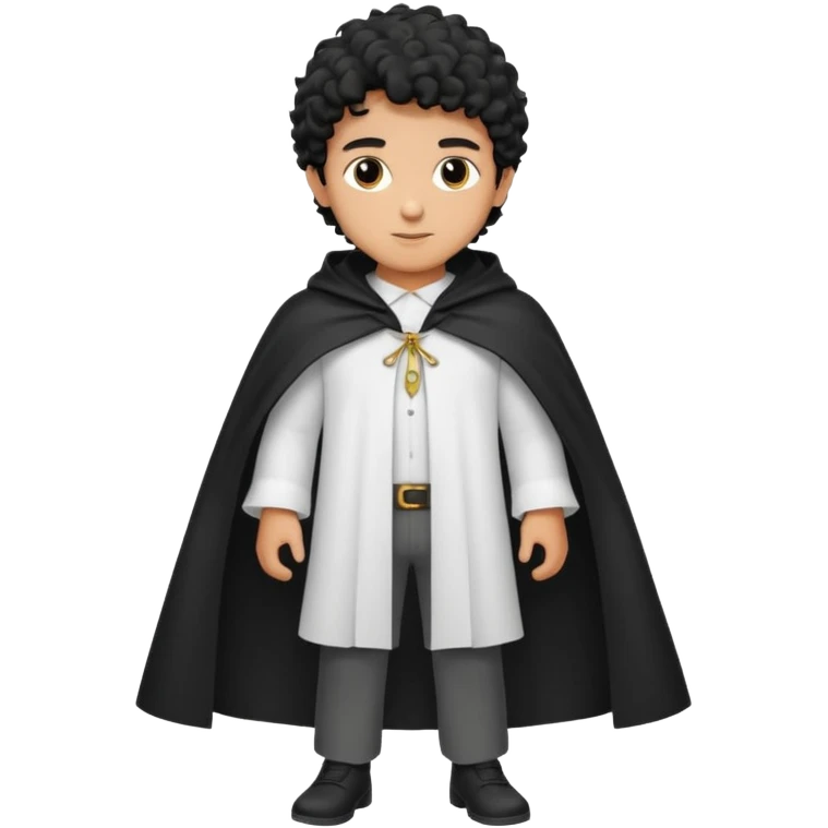 Apariencia: Joven de unos 25-30 años, atractivo,.
-Rostro: Ojos oscuros, piel ligeramente morena, rasgos árabes finos.
-Cabello: Negro, rizado corto, viste como cristiano (camisa blanca, capa corta, colores sobrios). Que salga de cuerpo completo emoji