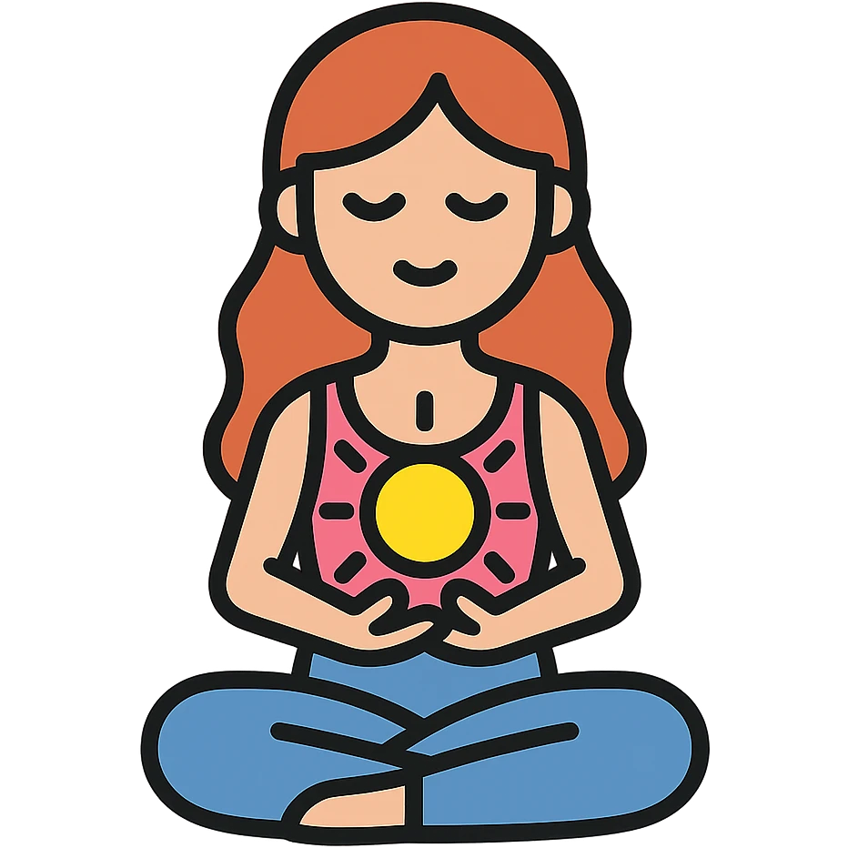 feminine drawing of girl in lotus pose holding glowing energy, detailed vector style with soft shadows and highlights, transparent background emoji