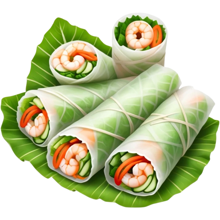 cinematic-realistic-vietnamese-summer-rolls-dish-emoji,-depicted-with-delicate-rice-paper-wraps-filled-with-fresh-vegetables-and-shrimp-rendered-with-crisp-textures-and-refreshing-lighting. emoji