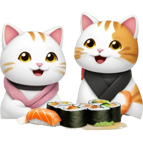2 happy cats eating sushi emoji
