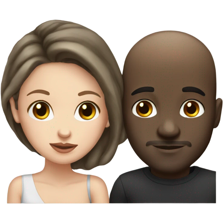 White girl dark hair kissing mixed bald man emoji