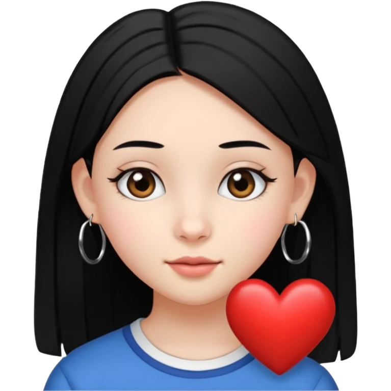 a young 8th grade school girl, with fair skin, heart shape face, has medium length straight black hair and with hoops earrings. emoji