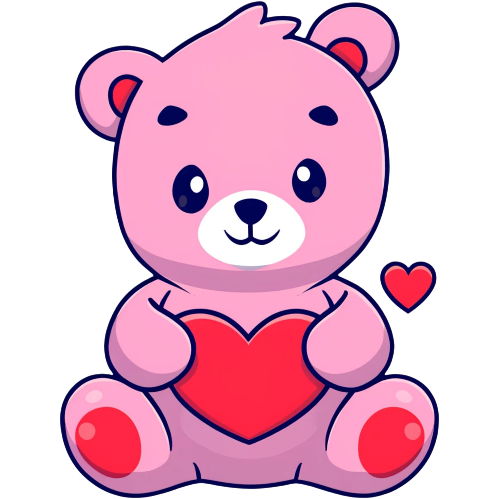 Teddy bear with pink and red hearts around emoji