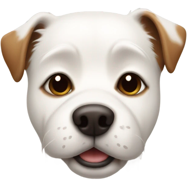 White dog with “closed eyes” brown on head emoji