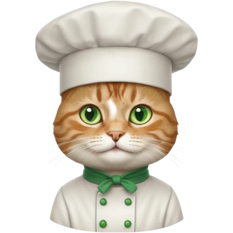 fluffy chef cat wearing a tall white chef hat emoji