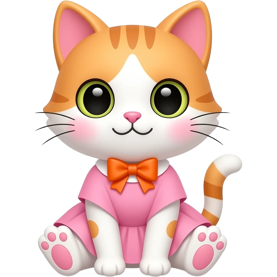 Pinkorangewhite kawaii Easter cat sit pink dress orange bow emoji