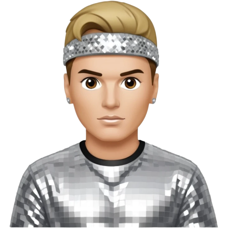 Vanilla Ice with dark blonde hair, silver sequin outfit emoji
