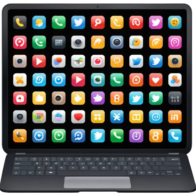 A black laptop displaying app icons in a 6x4 grid emoji