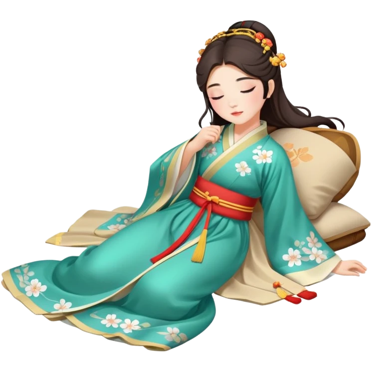 Beautiful girl in Hanfu lying on the ground sleeping emoji