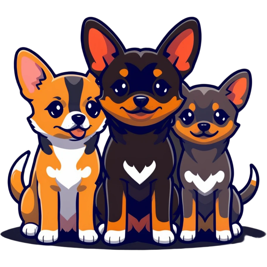 two shepherd dogs and a miniature pinscher Chihuahua together emoji