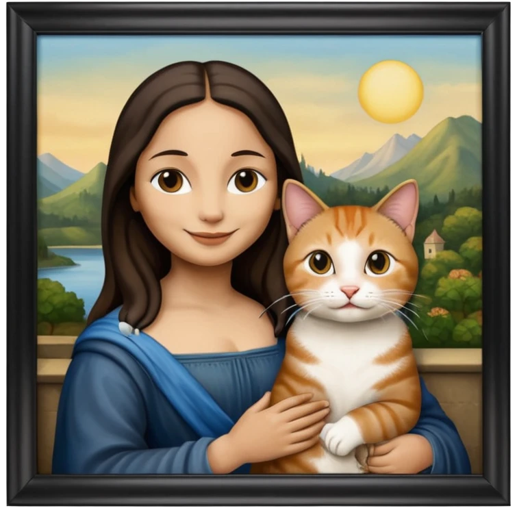 goln frame, painting, Mona Lisa, with cat emoji