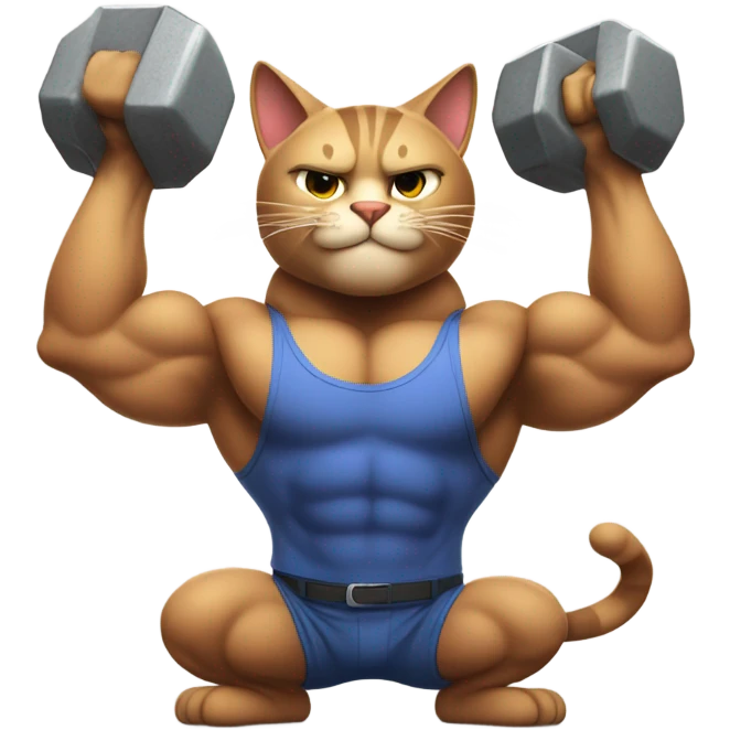 Really really muscular cat lifting weights  emoji