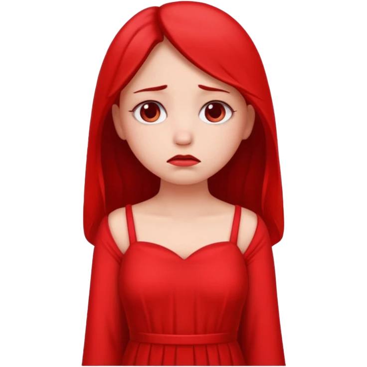 sad girl in a long red dress, emoji style emoji