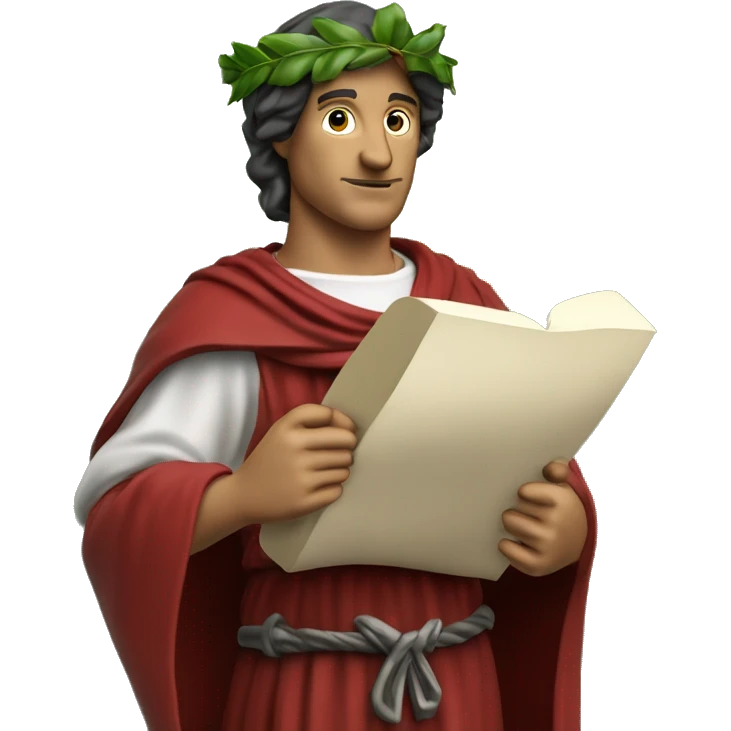 Dante Alighieri with a green laurel wreath on his head and holding a scroll in his hand emoji