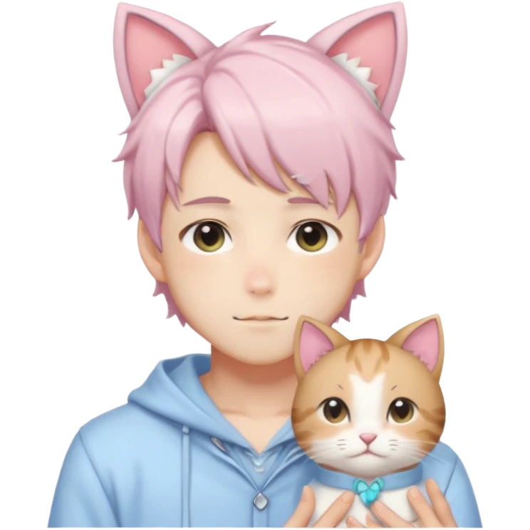 Shiny Blushing Cute Kawaii Handsome Shota Anime Man with Cat Ears Trending Style Cottagecore Pastelcore  emoji