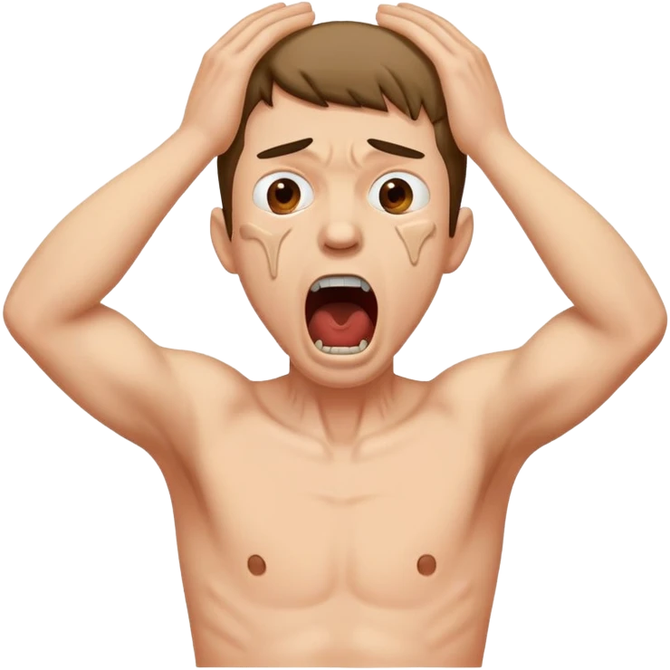 A guy choking himself by the neck with two hands while screaming emoji