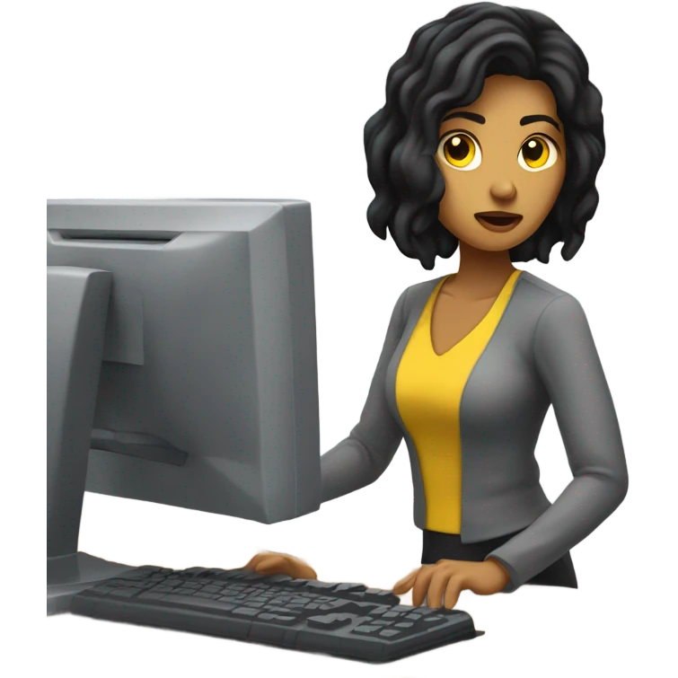yellow skin black hair woman work on computer emoji