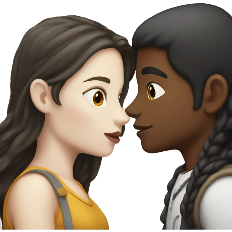 white skin boy with black hair kissing a white skin girl with golden brown hair emoji