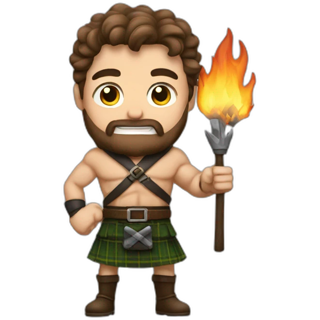 monty starting fires wearing a kilt flex big bicep brown hair emoji