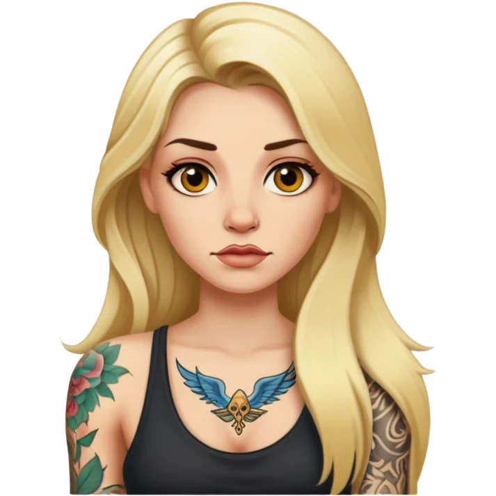 Blonde woman with attitude. Long hair. Tattoos  emoji