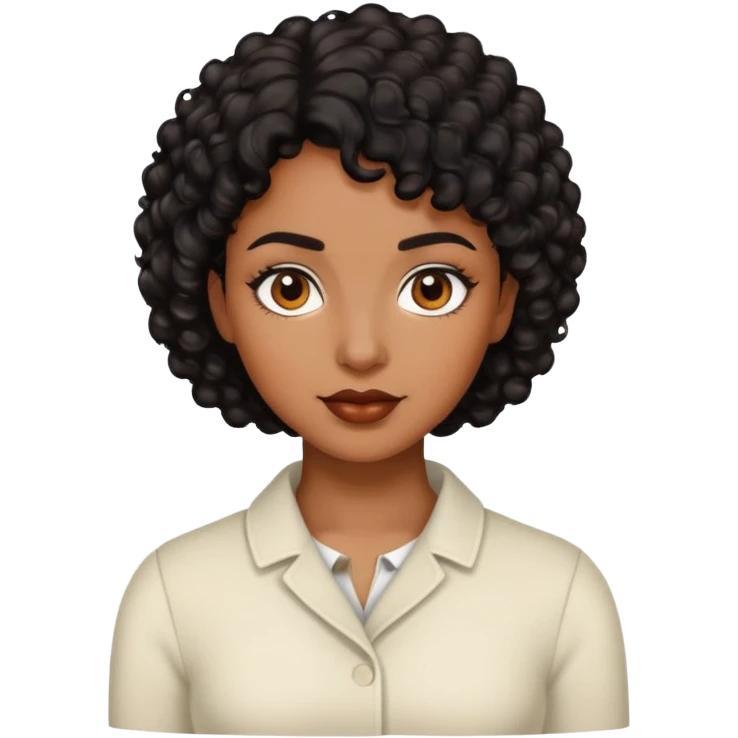 Woman with brown skin, short dark black curly hair emoji