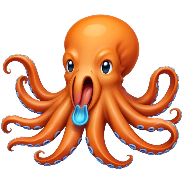 Cinematic Realistic Cute Yawning Octopus Portrait Emoji, Head tilted slightly with a dramatic, wide-open yawn, showcasing a soft, lustrous orange body with subtle blue ring accents and gently drooping tentacles, with half-closed, drowsy eyes rendered in exquisite detail; high shine, relaxed yet expressive, styled with a dash of mystical charm, soft glowing outline, capturing the essence of a sleepy yet affectionate octopus that appears ready to stretch out and drift into a peaceful nap! emoji