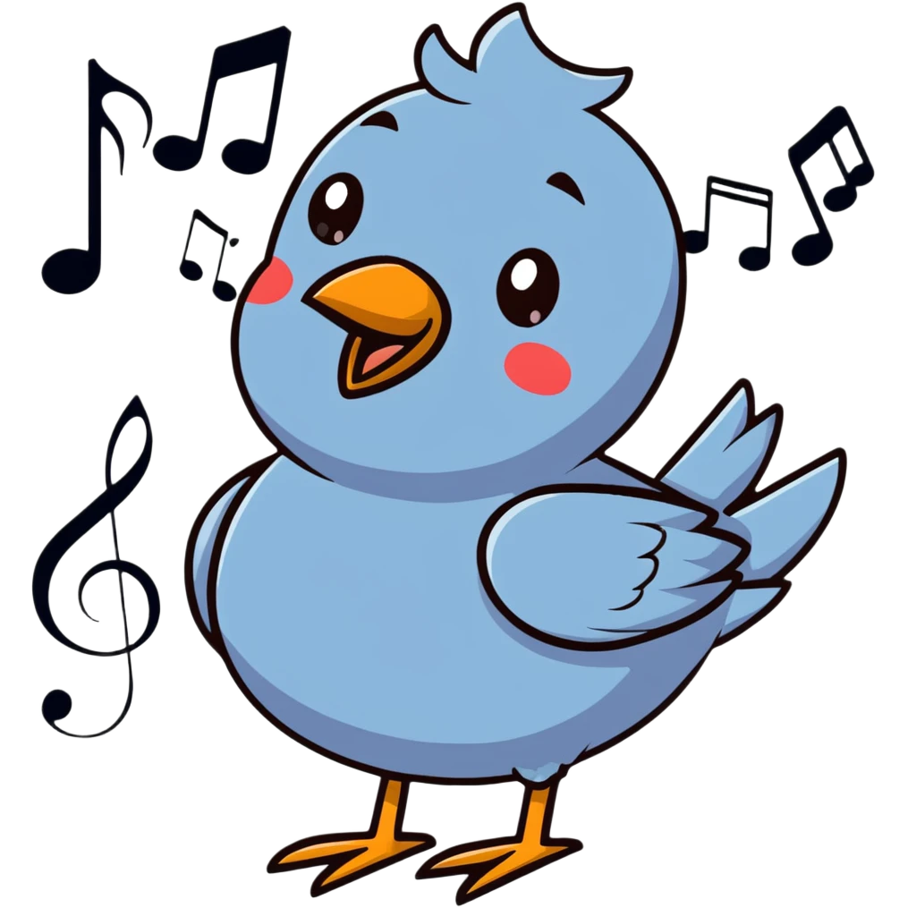 nightingale bird singing with musical notes around emoji