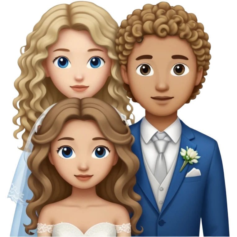 wedding couple. asian girl with long brown hair and guy with dirty blonde curly hair and blue eyes emoji