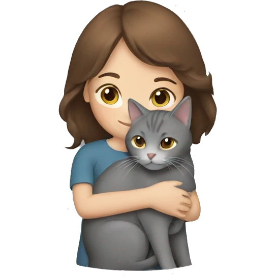 Brown hair Girl hugging grey cat emoji