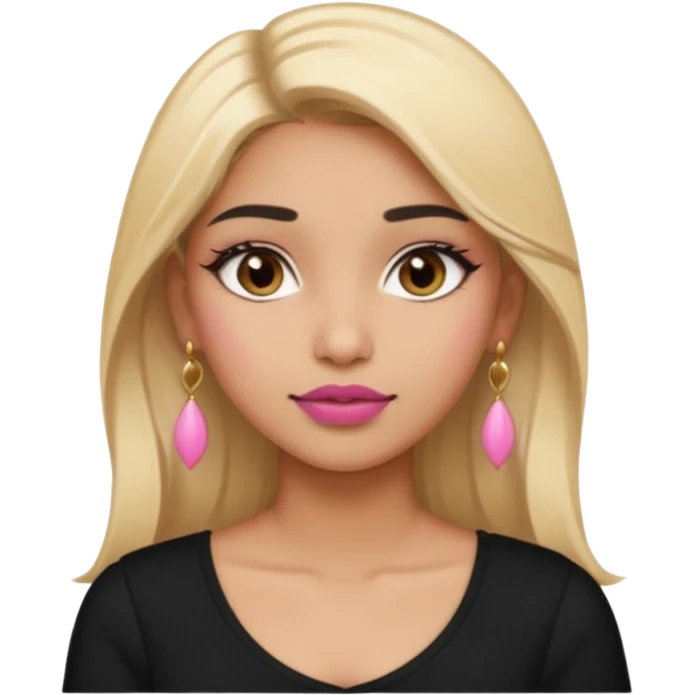 Sweet Indian girl blond hair brown eyes brown/pink lipstick pink blush black top gold earrings  emoji