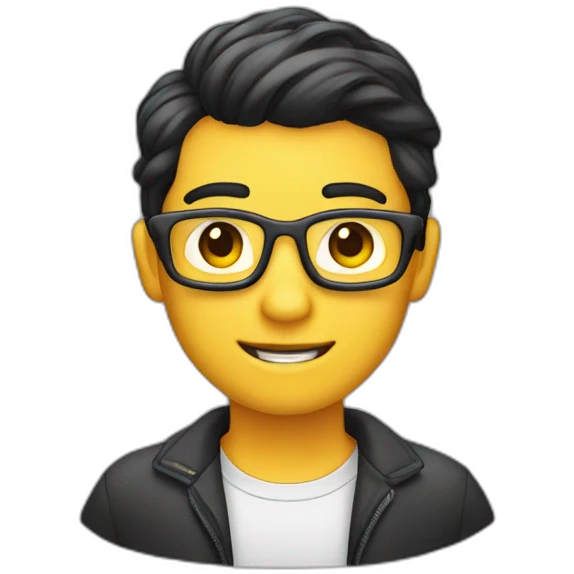 emoji seorang programmer, berkacamata, rambut hitam, kumis tipis emoji