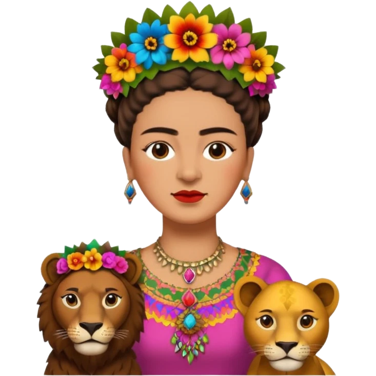 Frida Kahlo with lion emoji