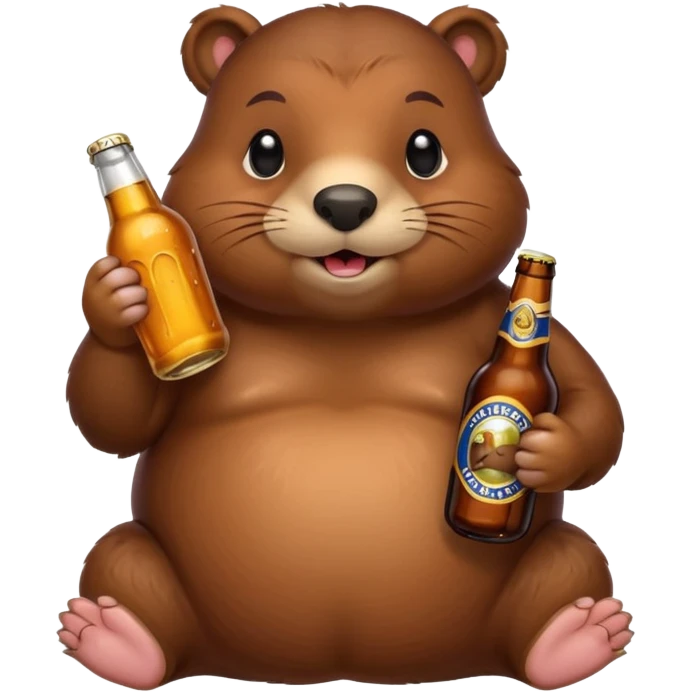 A chubby beaver hugging a beer bottle with both paws emoji