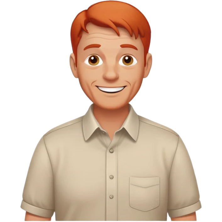 cheerful senior white male, athletic build, receding red hair, professional and friendly, in a collared shirt emoji
