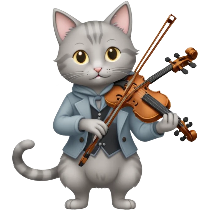 thin grey cat play violin, long full body, no tail emoji