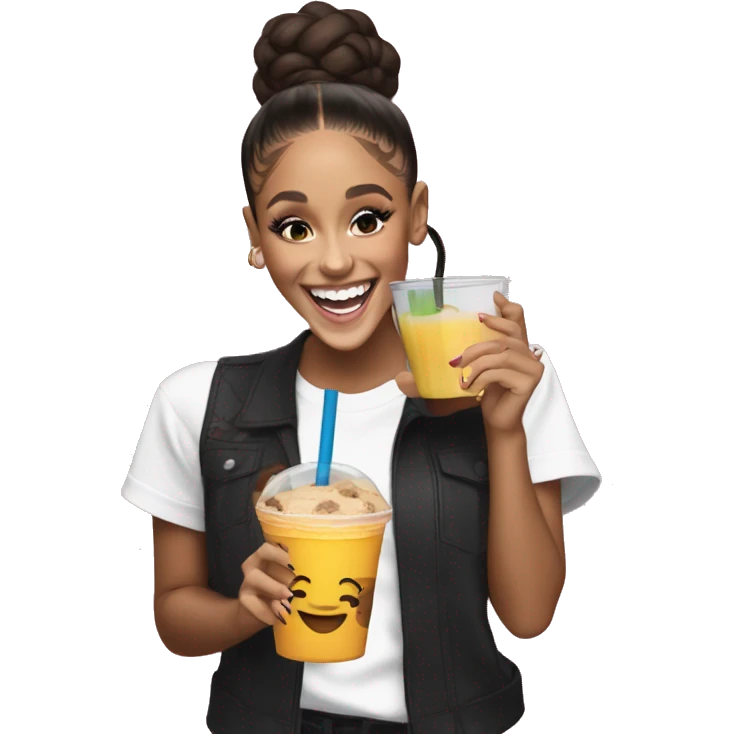 black skin ariana grande laughing while holding cookie and juice emoji