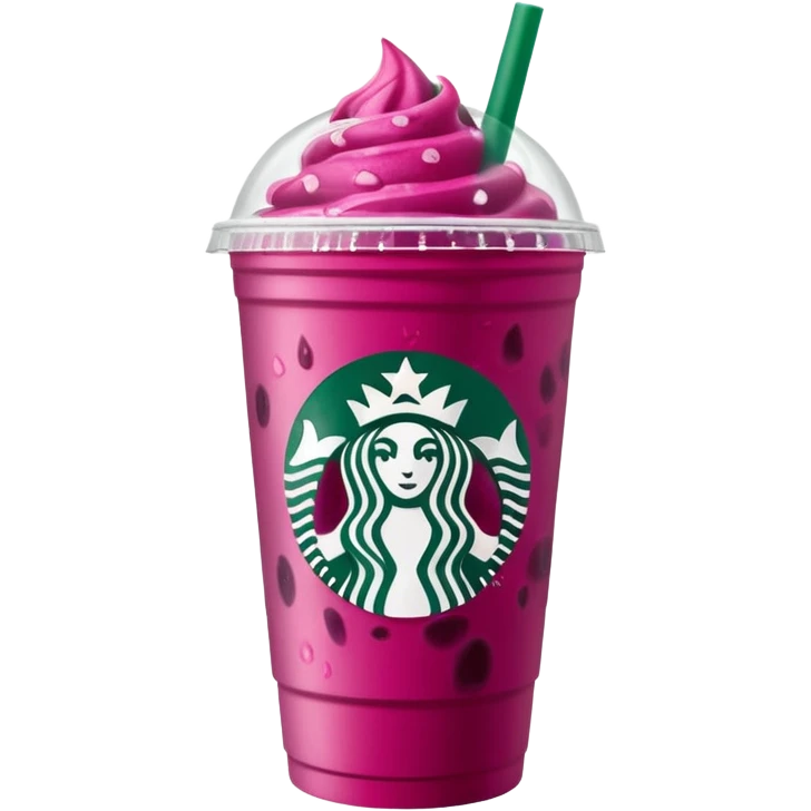 Starbucks dark pink dragonfruit refresher. lid. starbucks logo. emoji