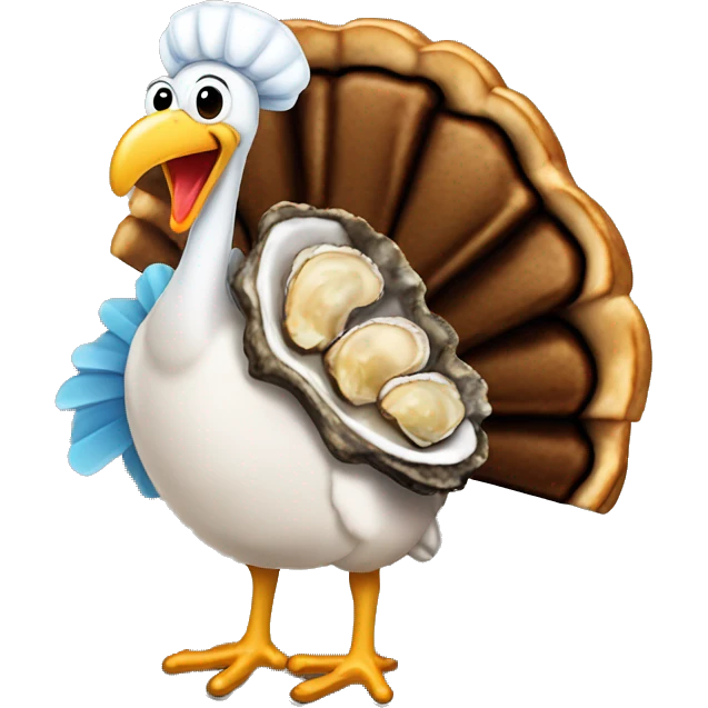 Standing Turkey next to very Burnt dark toast and oysters emoji