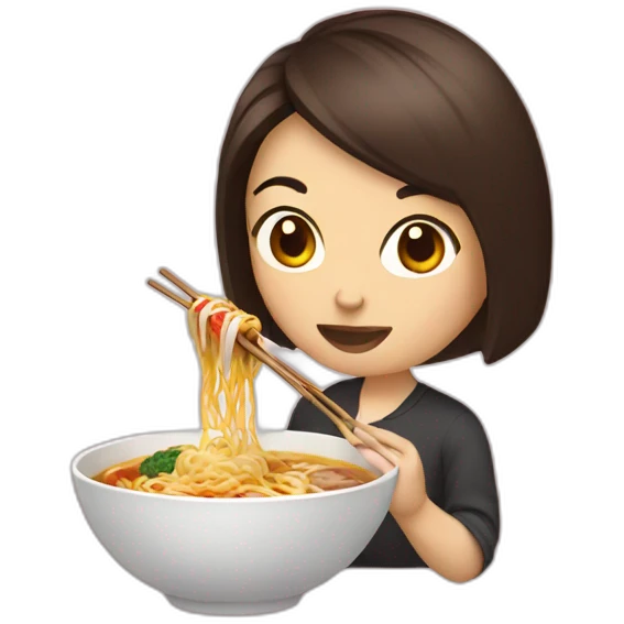 brunette eating ramen bowl emoji