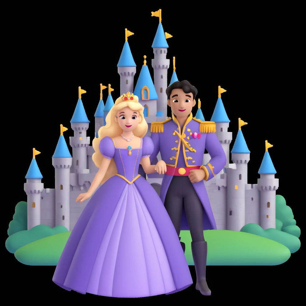 prince and princess Disney dress close up photo in castle background emoji